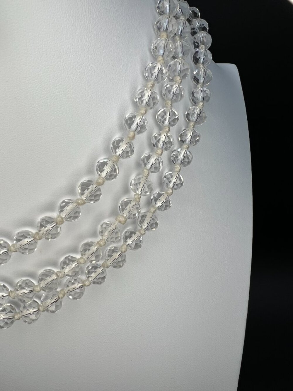 Vintage 1950s Clear Glass Bead Necklace Long 57” Strand Faceted Endless - Picture 2 of 5